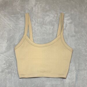 Tan Ribbed Tank Top with Built-In Bra – Size S